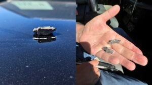 สะเก็ดกระสุนปืนใหญ่ตกใส่รถ